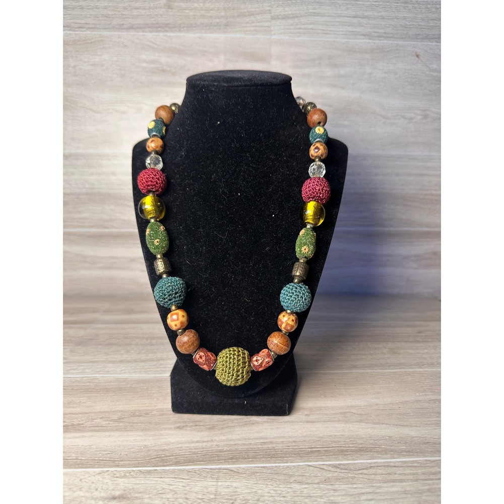 Unbranded Bead Necklace Womens OS Multicolor Excellent Mixed Media Boho Crochet